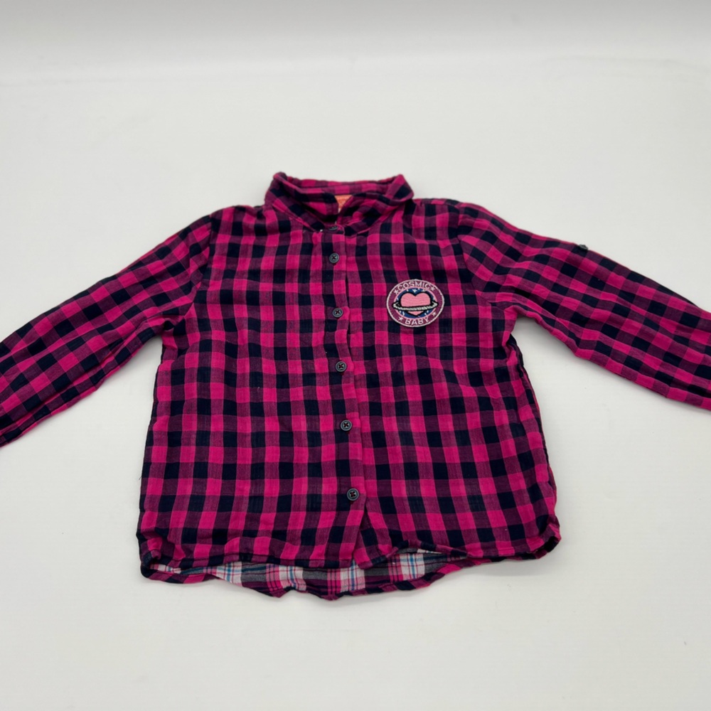 Koton Baby Girls Pink Black Squared Button Up Long Sleeve Shirt 18-24 M